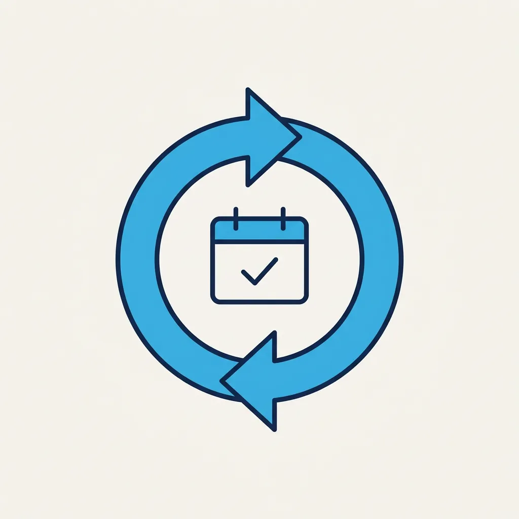 Minimal illustration of a circular arrow enclosing a calendar icon, representing the quarterly savings-realisation review
