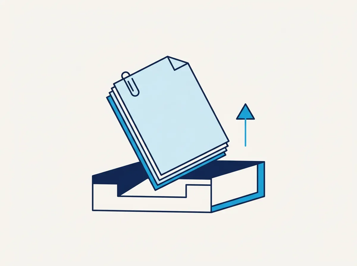 Minimal illustration of invoices and documents being gathered and sent, representing supplier spend being sent to Opsergo